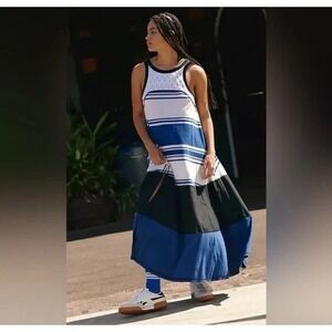 Free People Backspin Tank Sleeveless Scoop Neck Tiered Overall Maxi Dress M‎ NWT